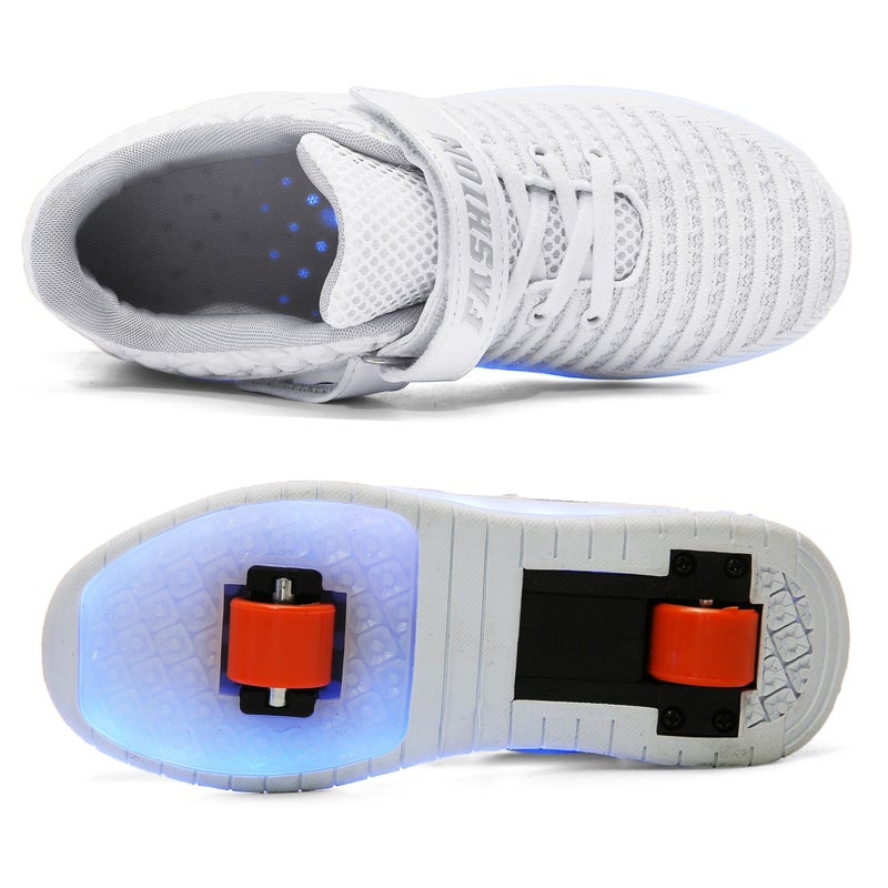 Ufatansy أحذية رولر شوز للفتيات والفتيان مع عجلات أحذية رولر سكايت شحن USB إضاءة LED للأحذية للأطفال المبتدئين خفيفة الوزن وقابلة للتنفس (A99، أبيض، مقاس EU 39) - Image 4